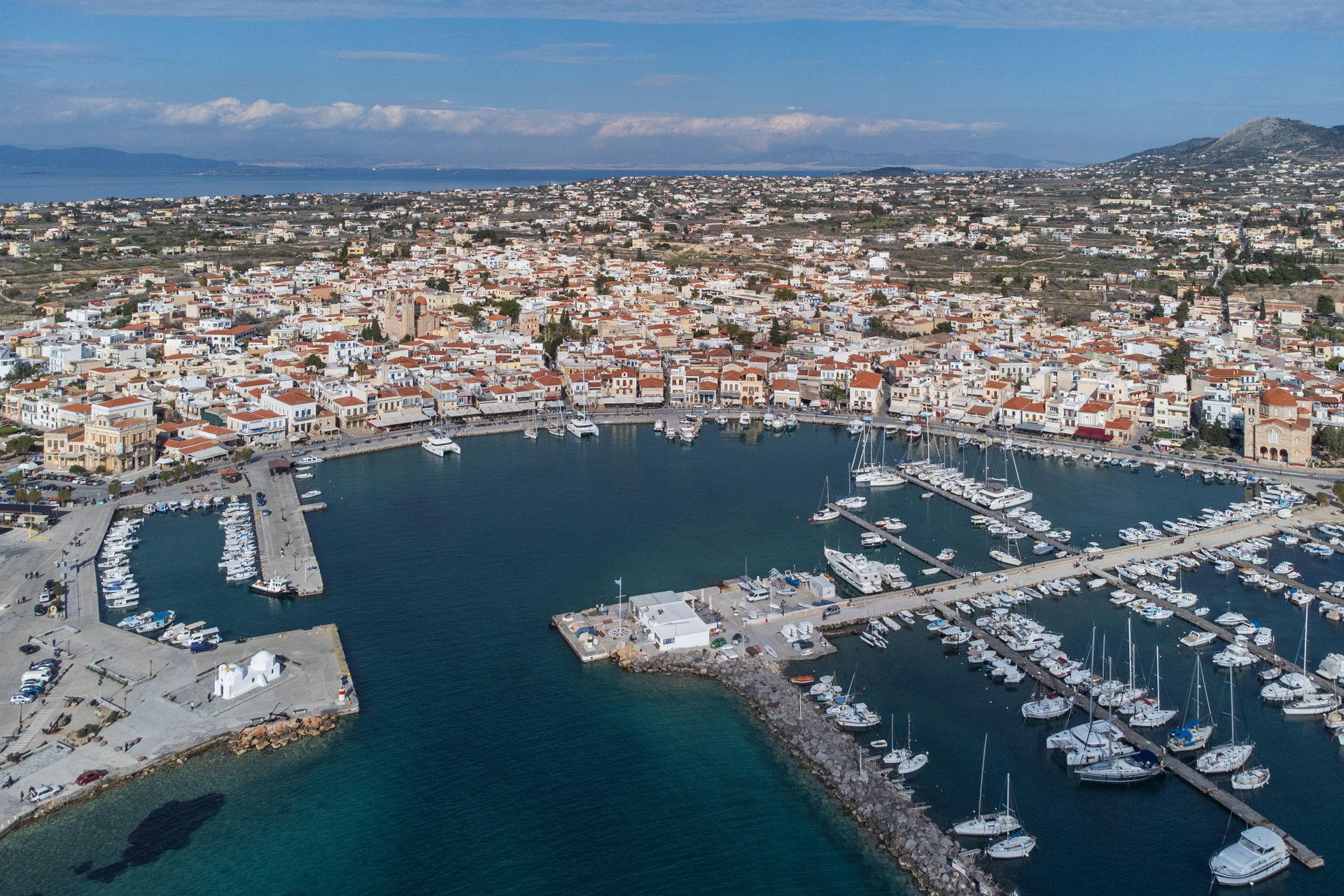 Airview of the town of Aegina, Greece.