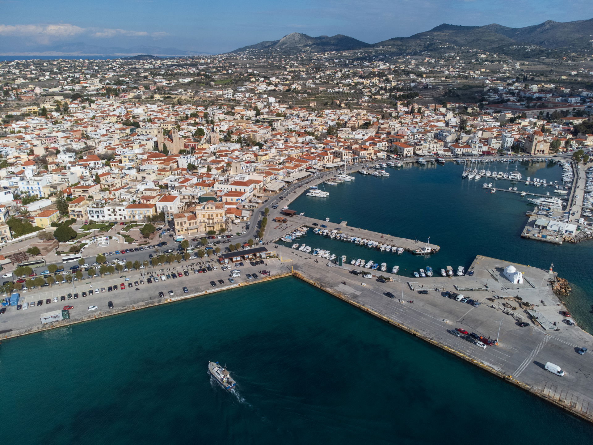 Airview of the town of Aegina, Greece.