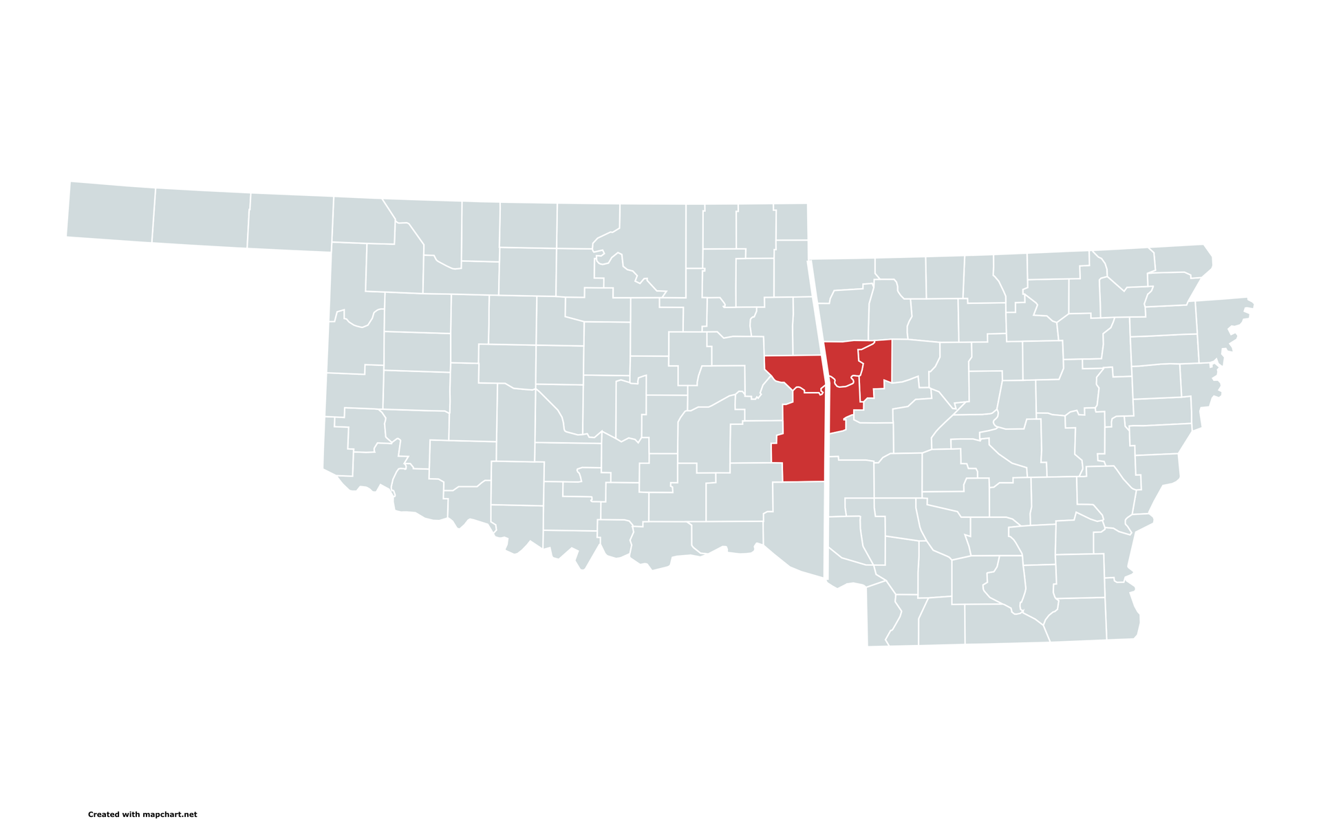 Fort Smith, AR-OK MSA.Map made using https://www.mapchart.net/