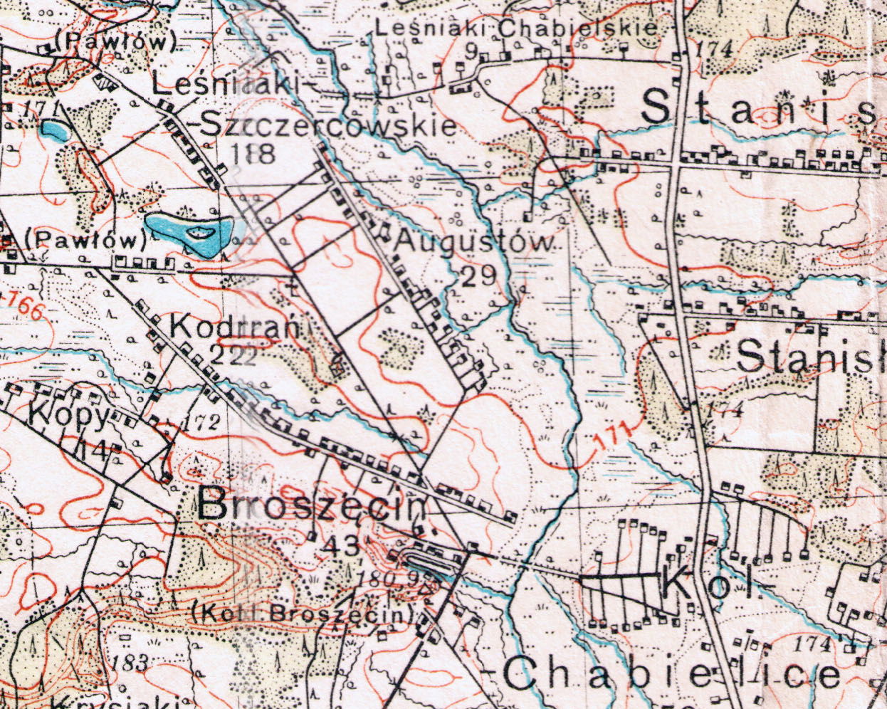 Augustów I Broszęcin - fragment mapy wojskowej z1934