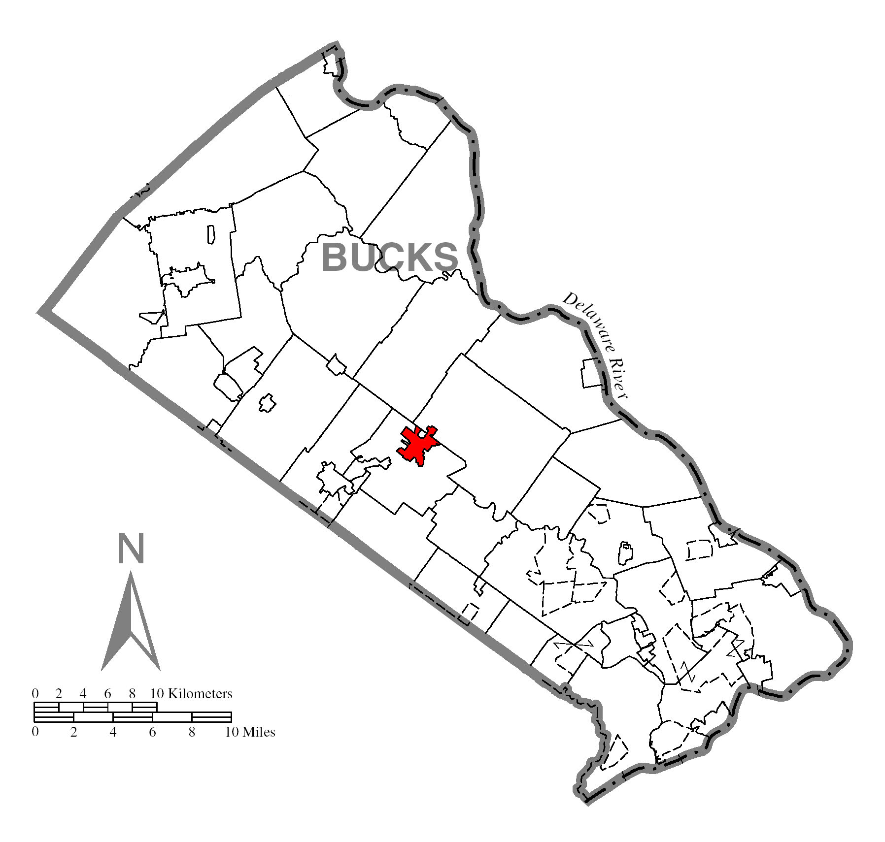 A map of Bucks County showing Doylestown, Pennsylvania (alterna…