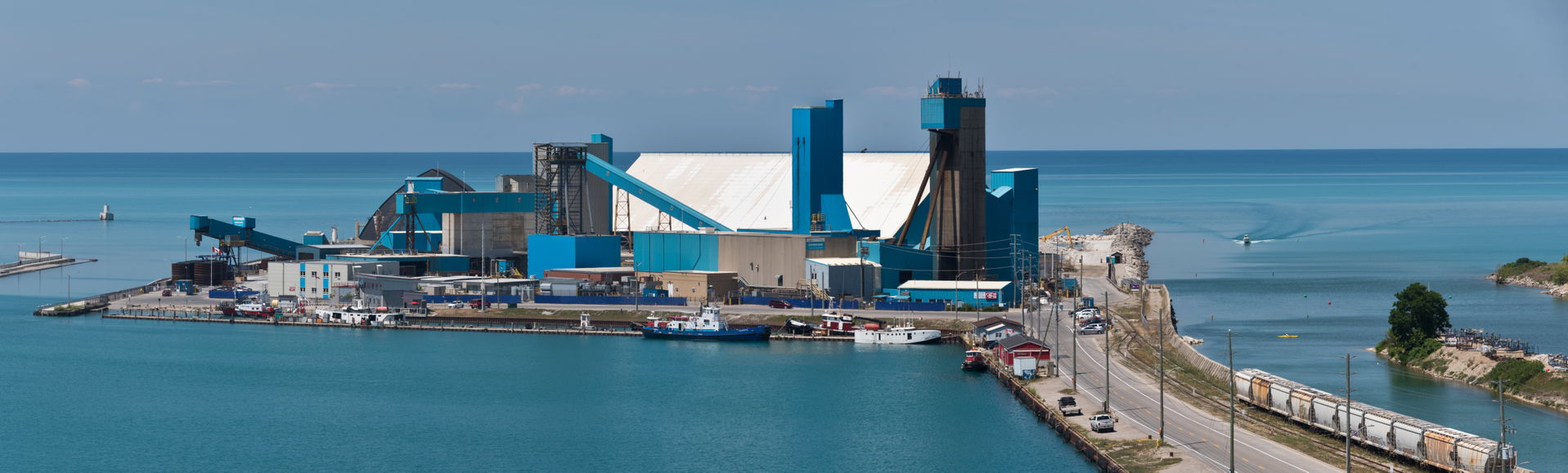 Sifto Canada salt mine and processing plant at the harbor in Go…