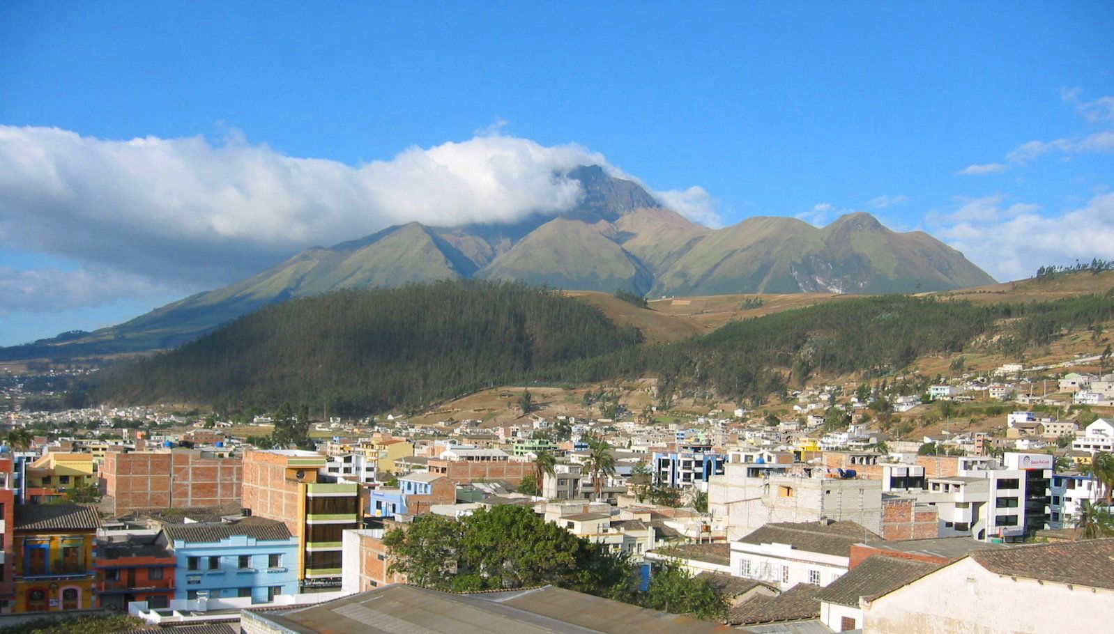 The volcano Imbabura in the background, with the town of Otaval…