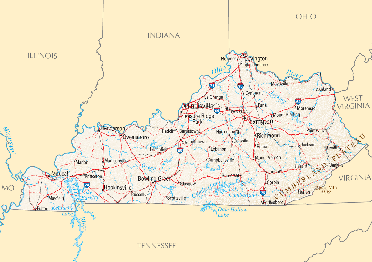 Reference Map of Kentucky.