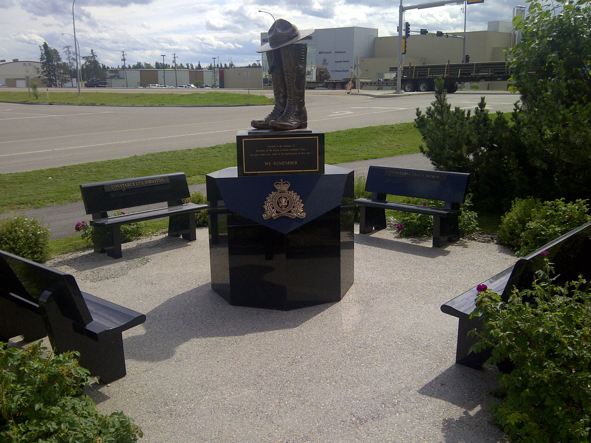 "We Remember" is a bronze statue outside the Whitecourt RCMP de…
