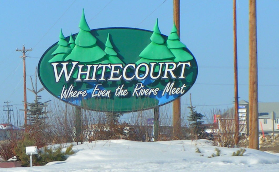 Welcome sign in Whitecourt, Alberta, Canada