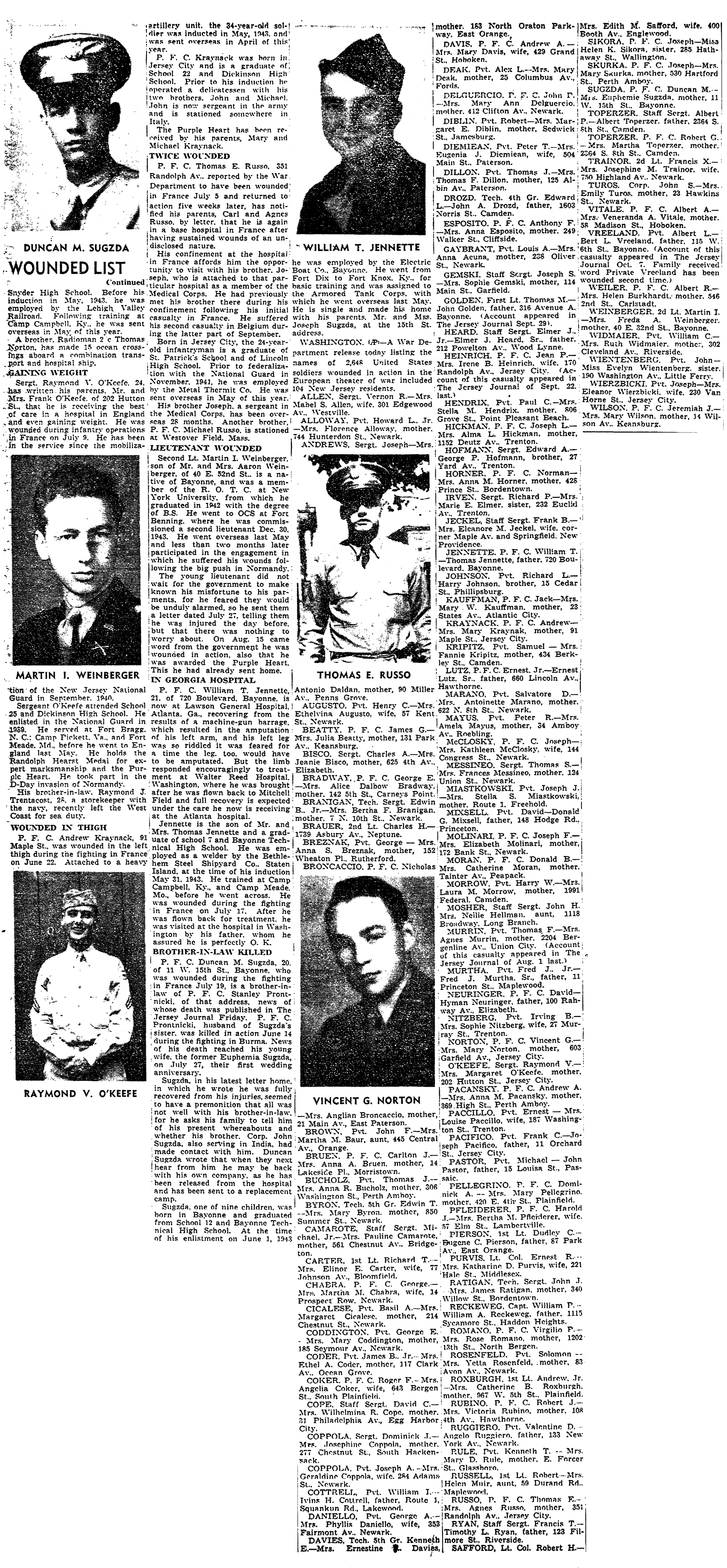Wounded List in the Jersey Journal on Monday, October 9, 1944, …