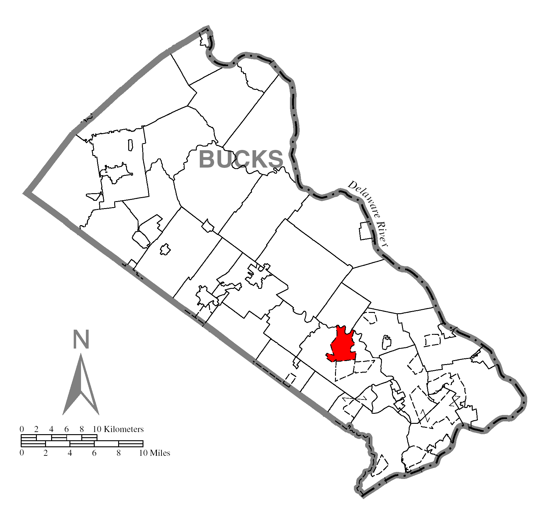 A map of Bucks County showing Richboro, Pennsylvania (alternate…