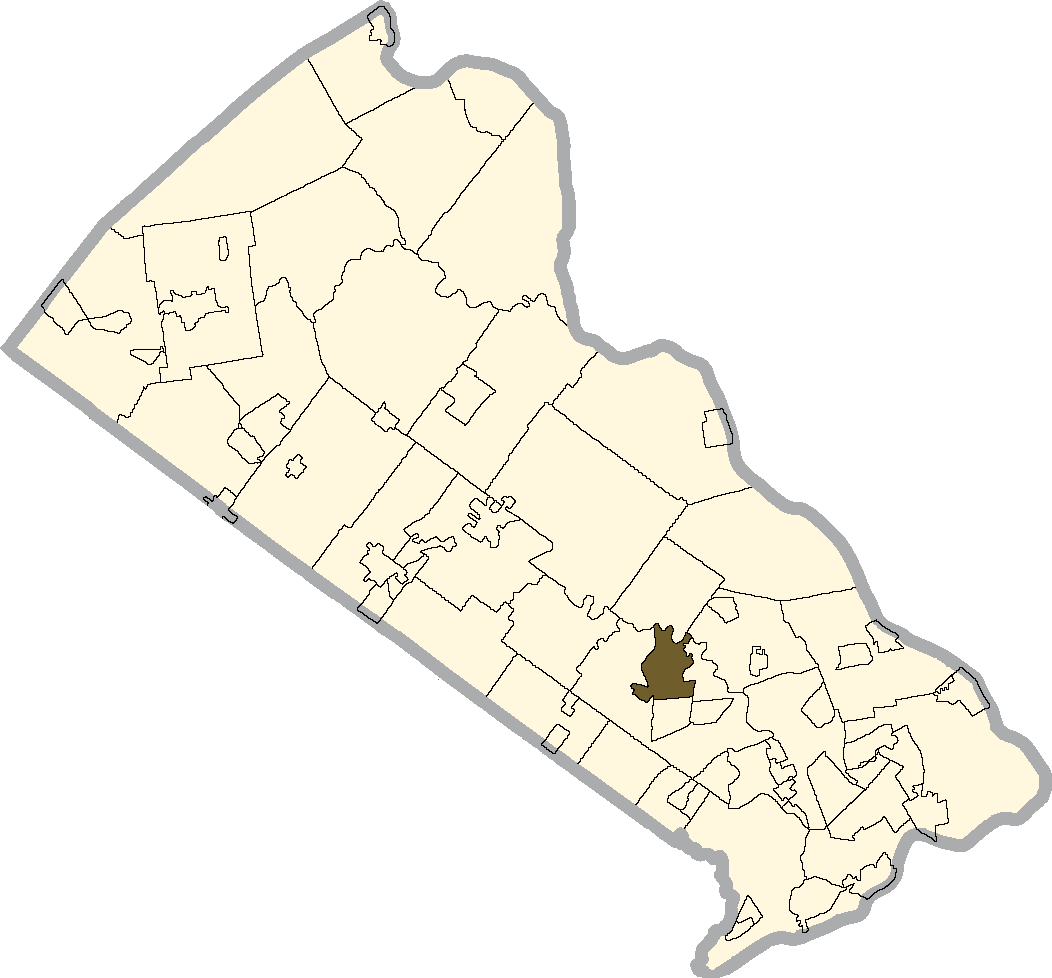 Richboro shaded on the map of Bucks county, PA.