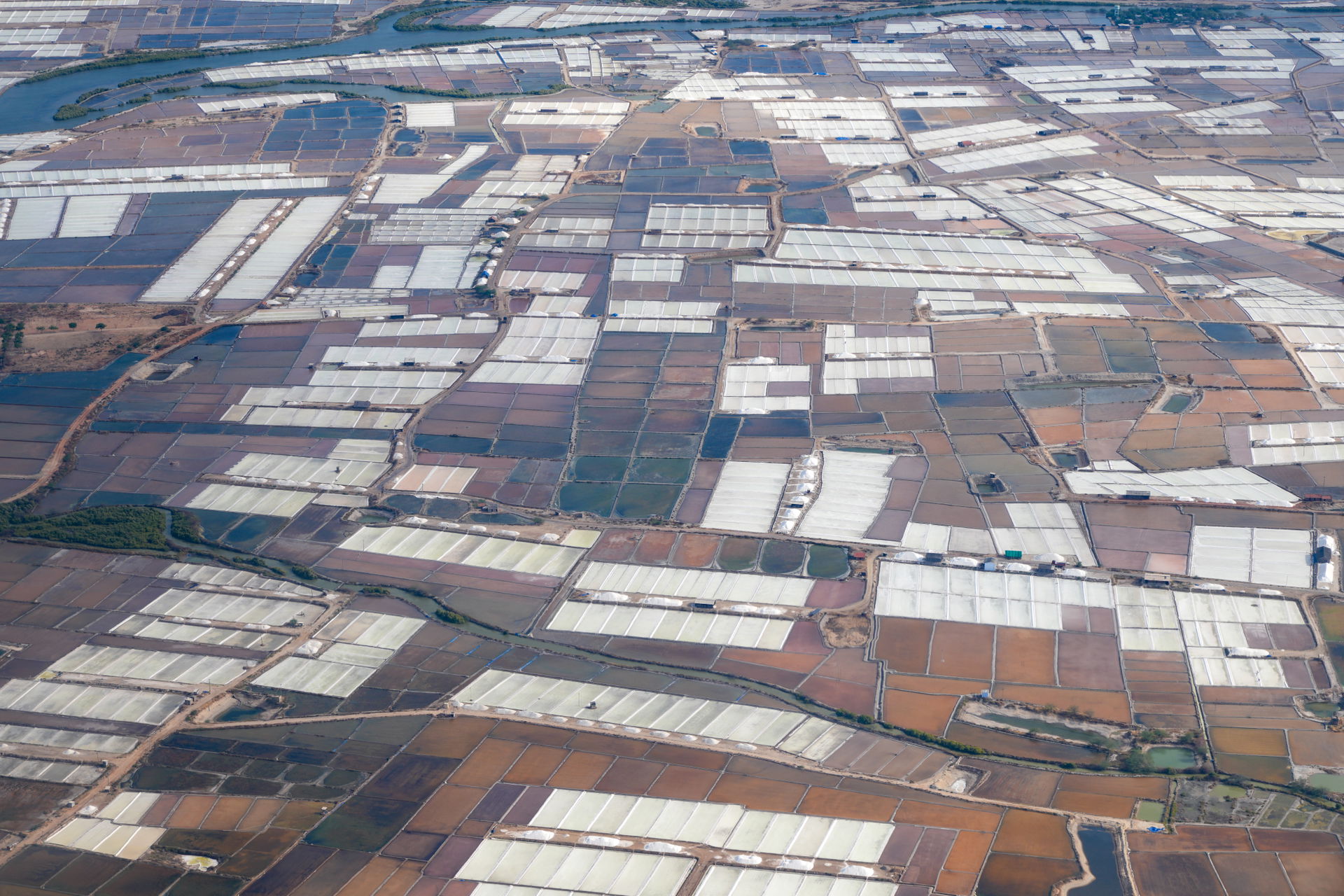Aerial view of Thoothukudi saltworks, Tuticorin, Tamil Nadu, In…