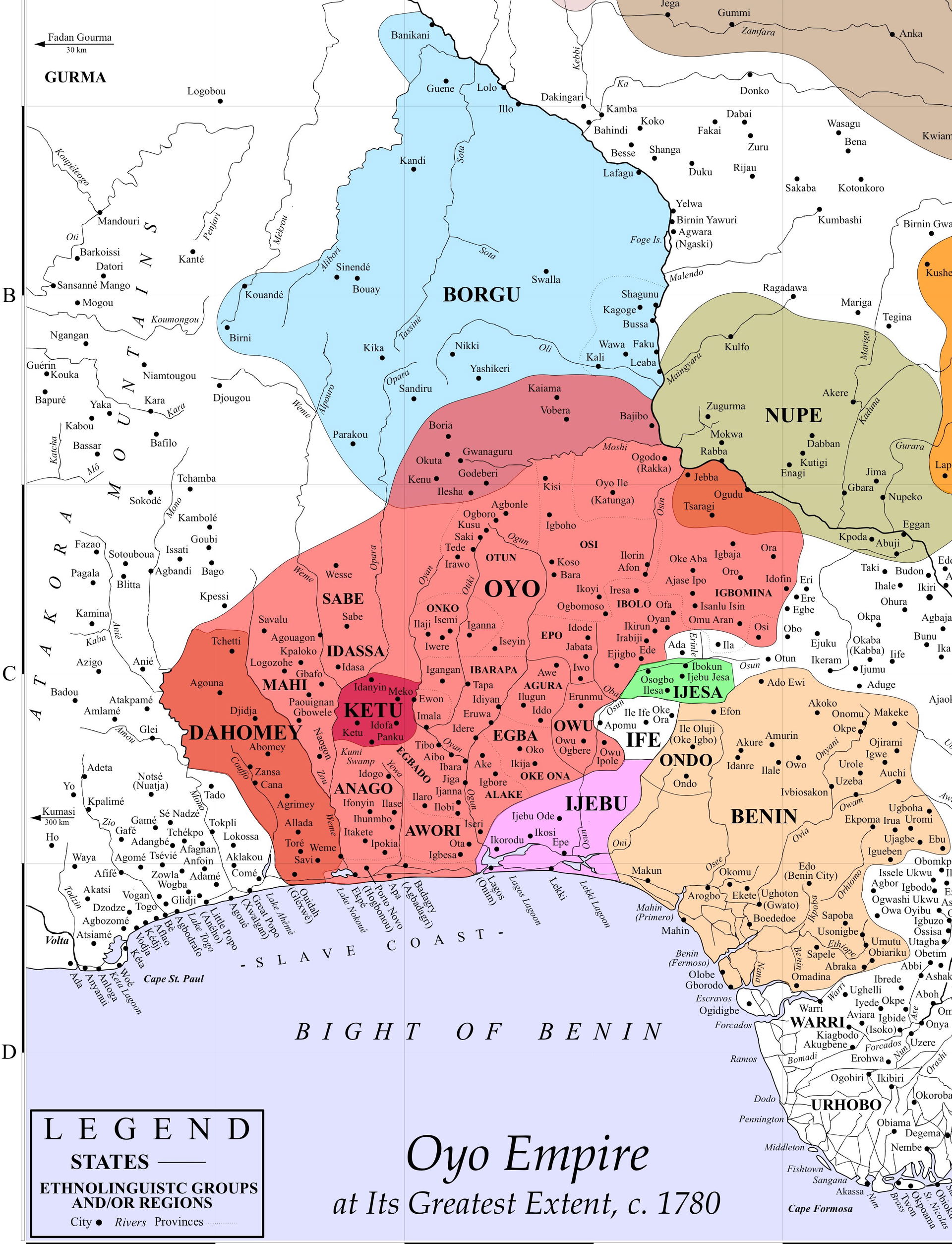 Oyo Empire at Its Greatest Extent, c. 1780