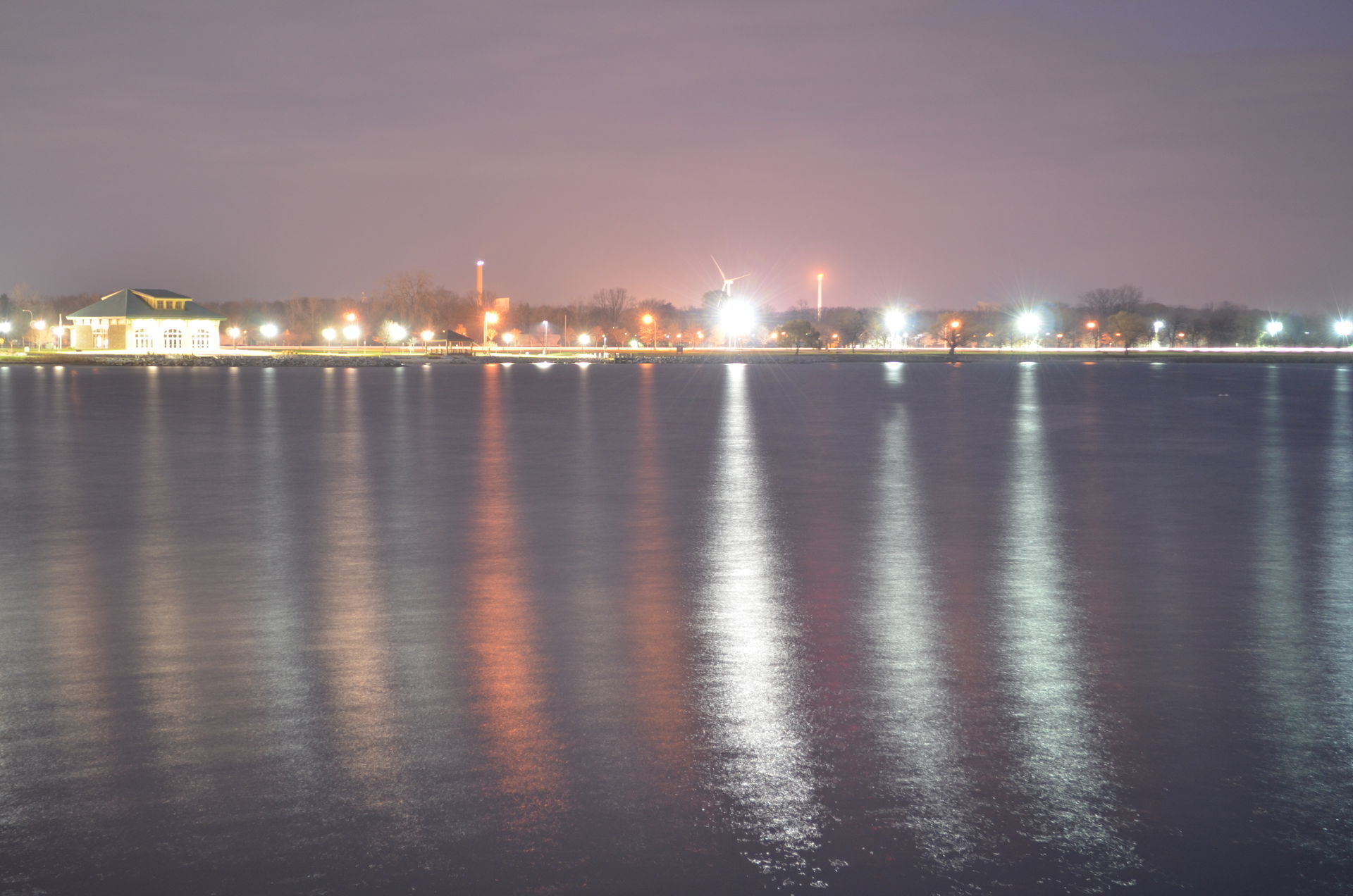 Geneva NY at night, near pier area.