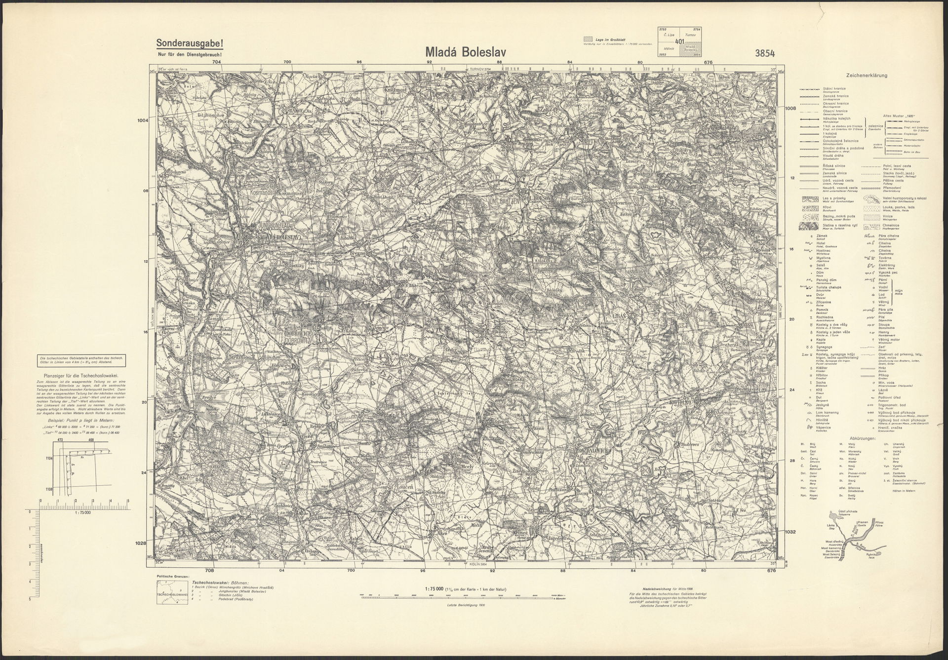 Detailed map of the surrounding area of Mlada Boleslav