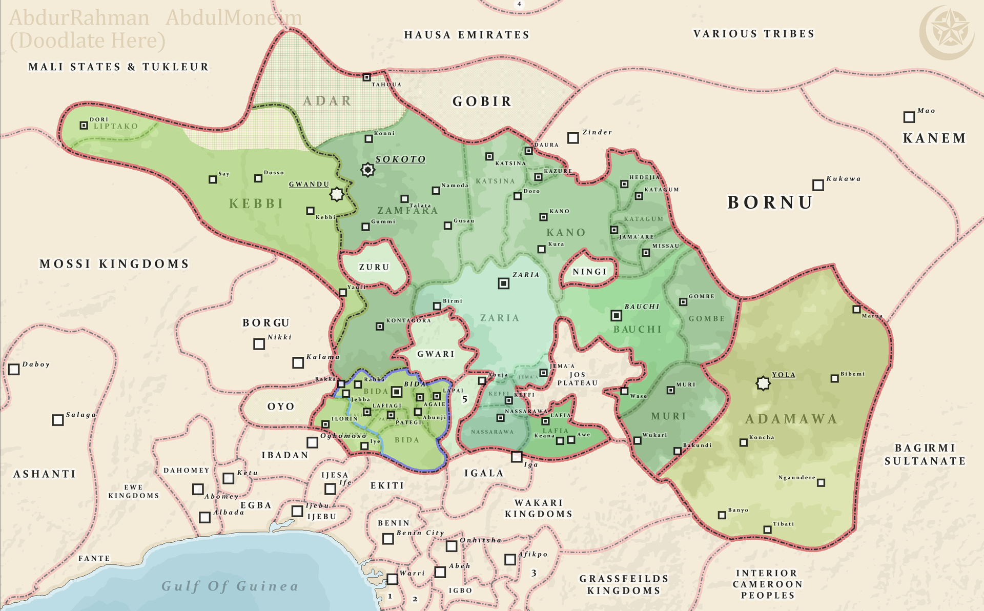 Map of the Sokoto Sultanate in 1287 Hijri (1870 Gregorian) duri…