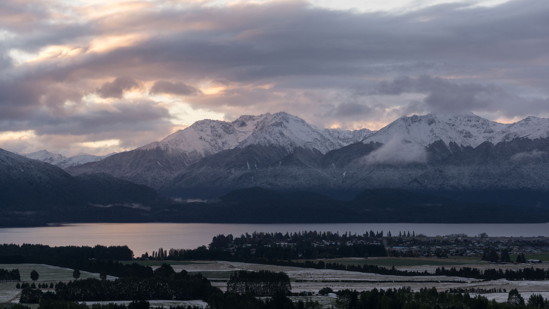 Te Anau with the Murchison Mountains in the background. Taken a…