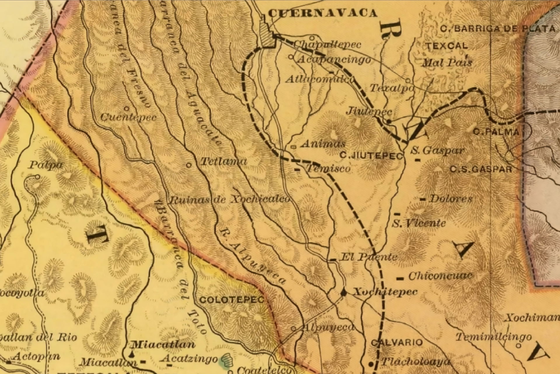 Fragment of the map Morelos (1886) showing the modern day regio…