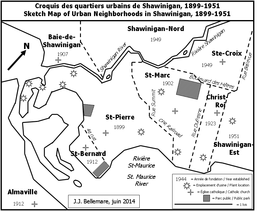 Sketch Map of Urban Neighborhoods in Shawinigan, 1899-1951