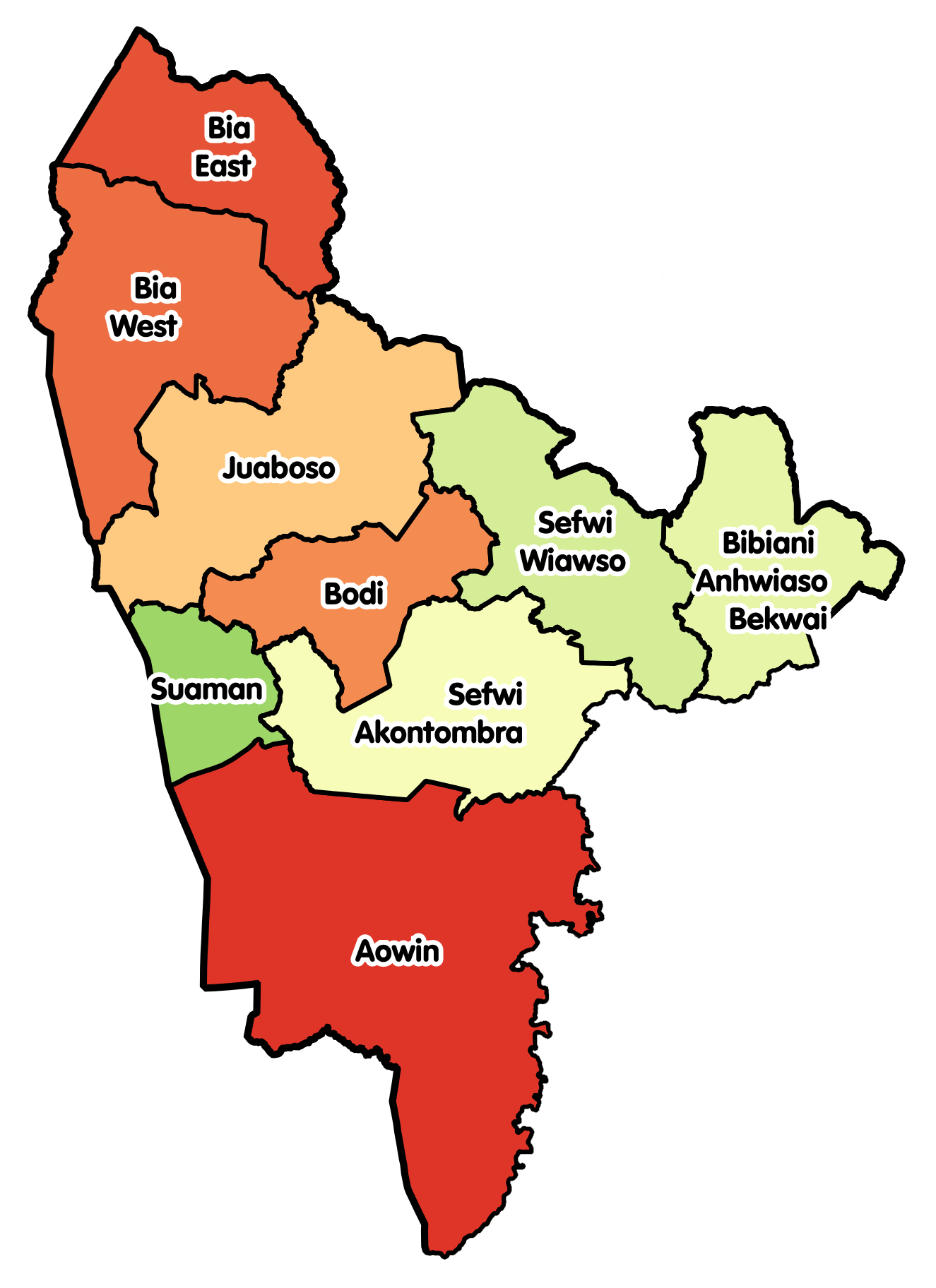 Map showing the districts of the Western North Region of Ghana …