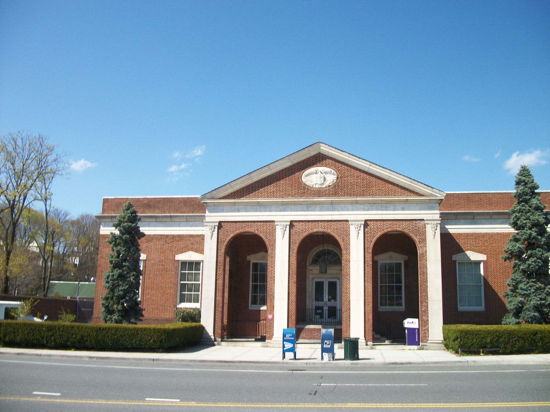 A long shot of the historic United States Post Office in the ci…