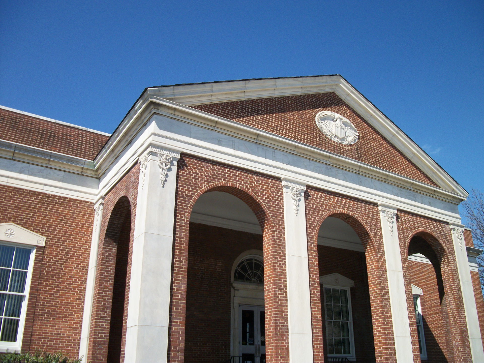 A shot of the inscription above the historic United States Post…