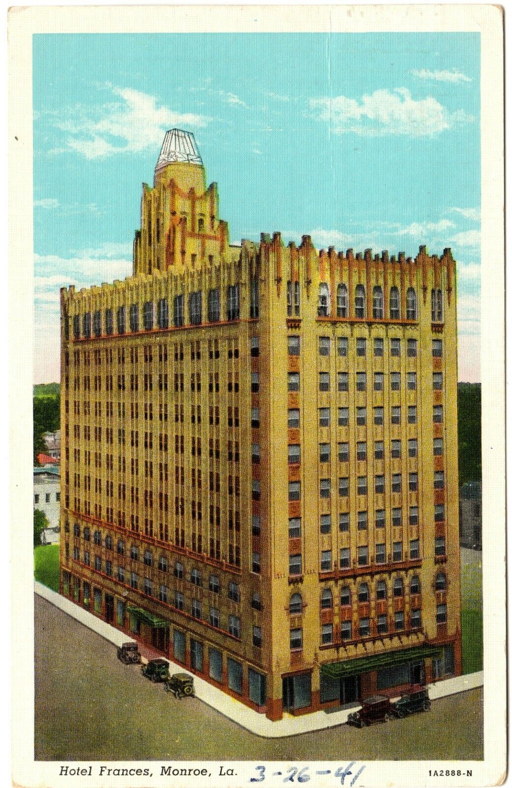 Postcard view of "Hotel Francis, Monroe, La".
This copy mailed…