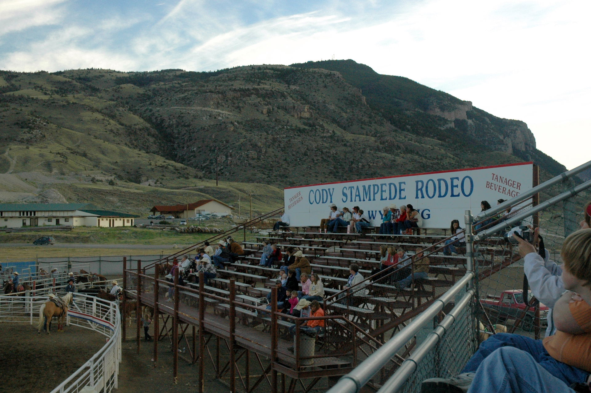 Cody Stampede Park grandstand in front of Cedar Mountain, Cody,…