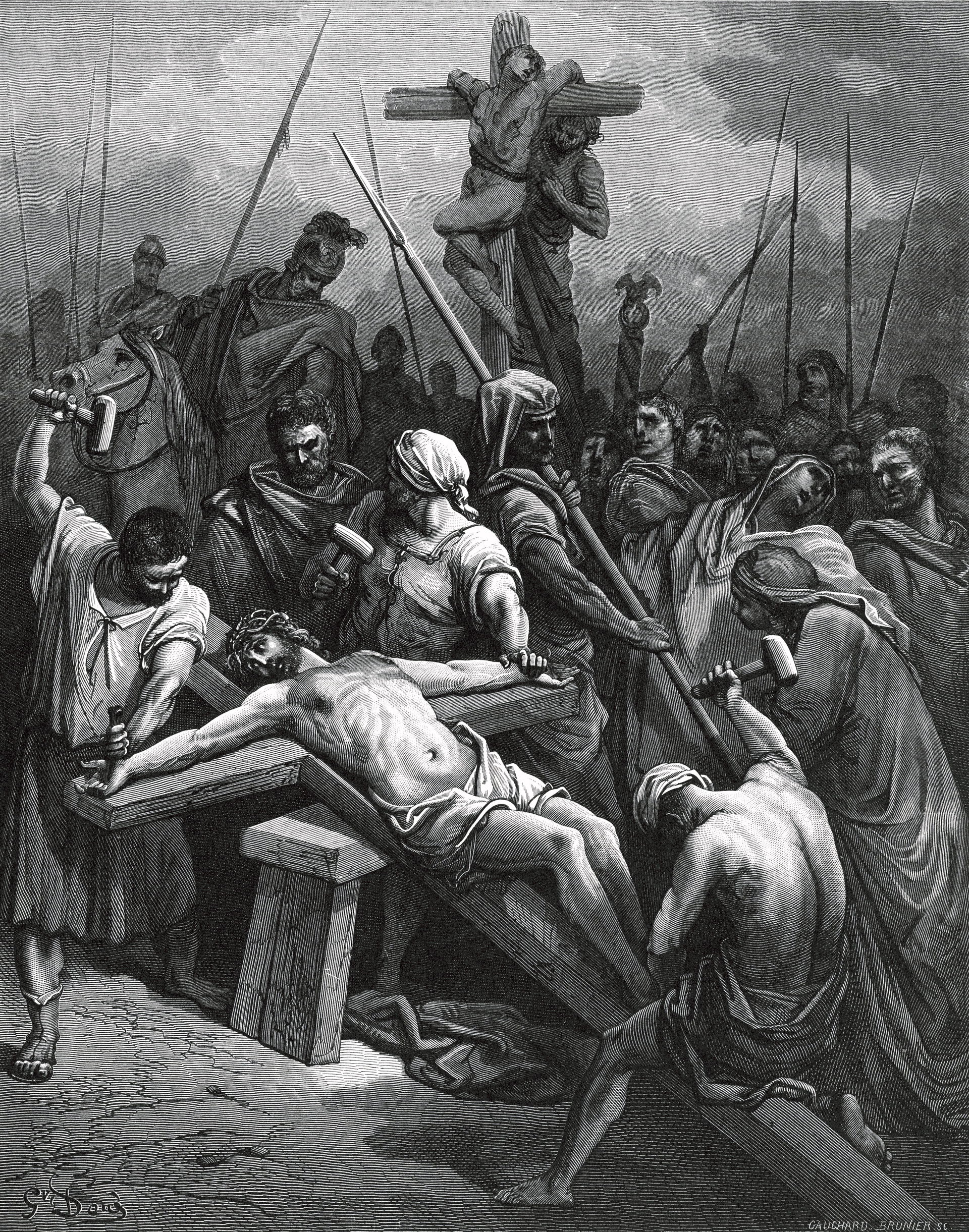 Wood engraving Crucifixion of Jesus 1866 by Gustave Doré.