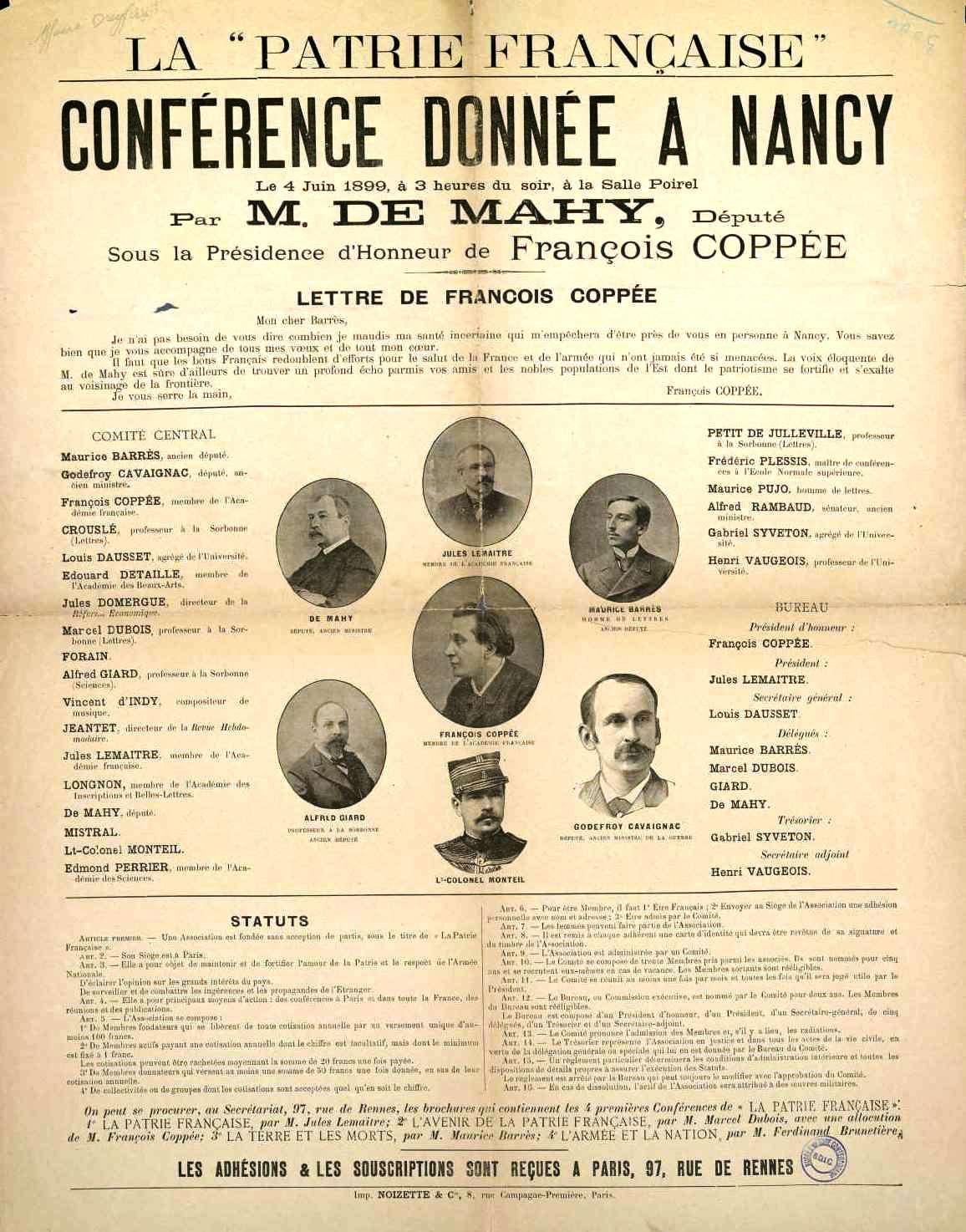 Affiche pour une conférence de la Ligue de la Patrie française …