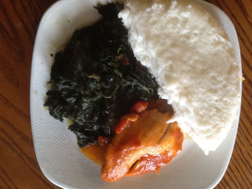 Ugali with fish and vegetables