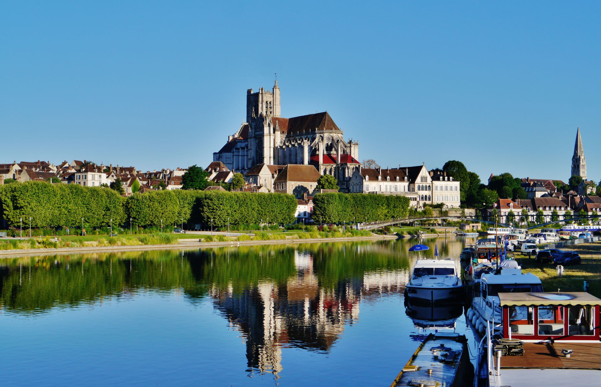 View from Paul Bert Bridge to Auxerre, Département of Yonne, Re…