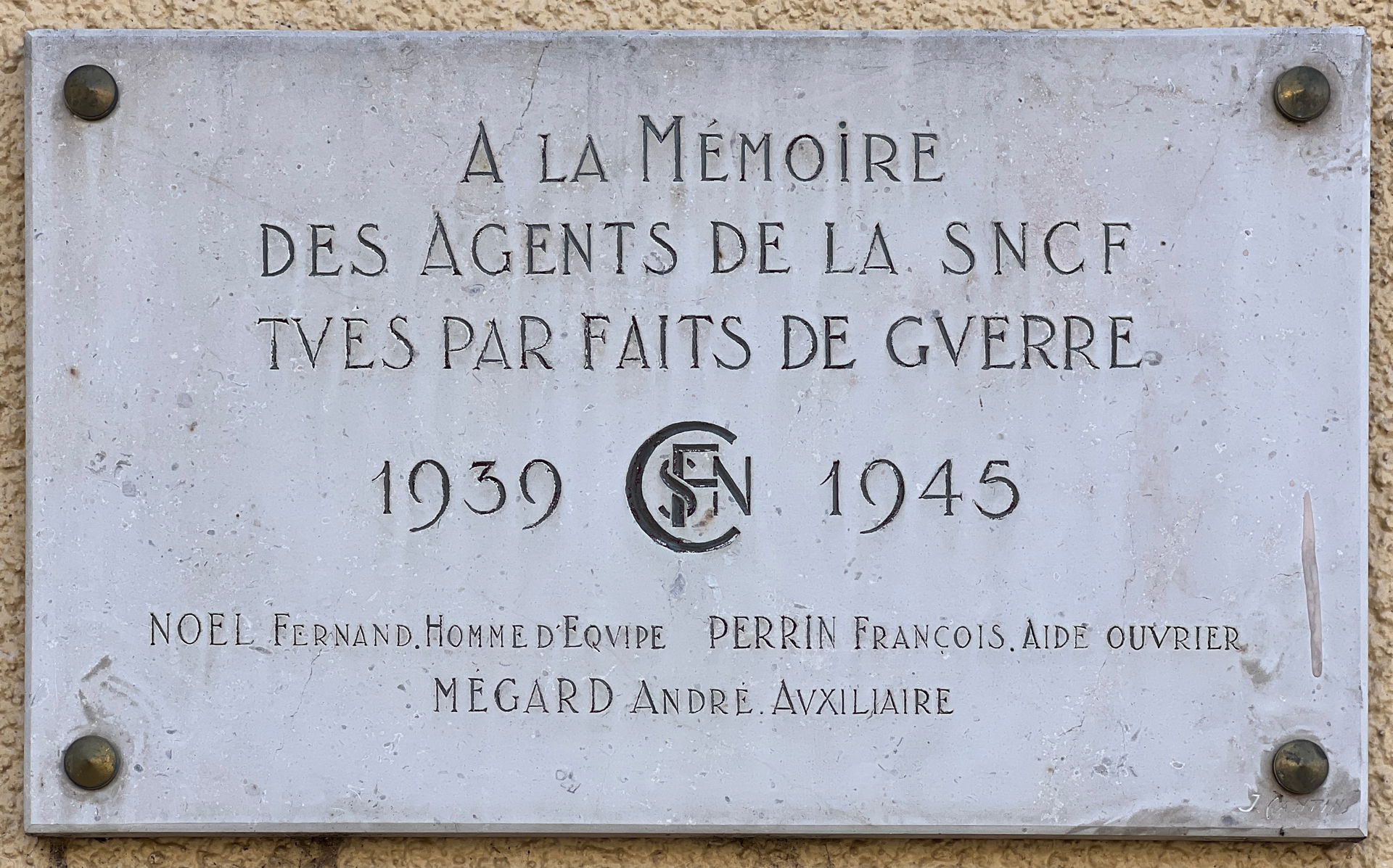 Plaque in memory of SNCF agents killed during the WWII, Bourg-e…