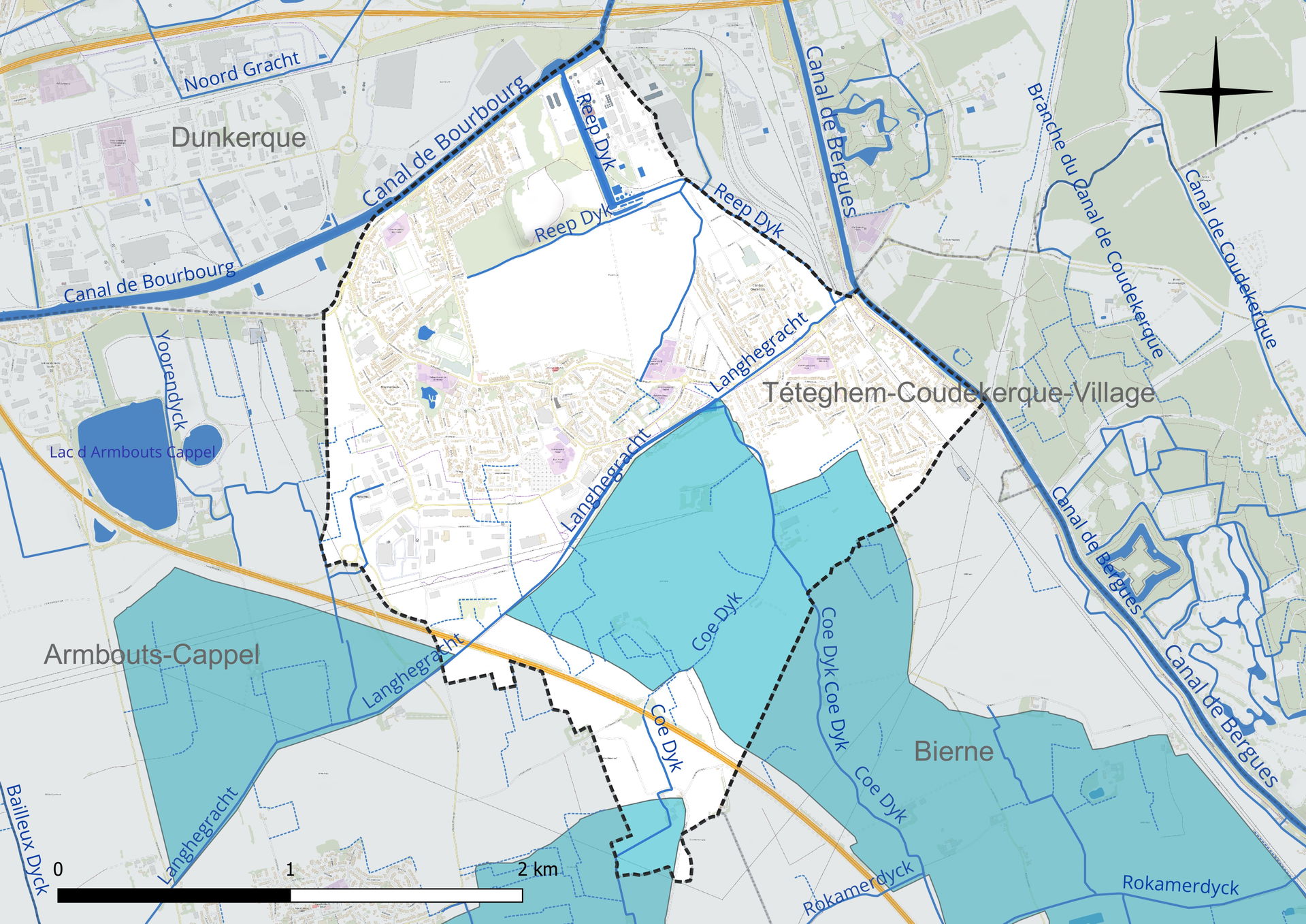 Carte du réseau hydrographique de la commune de fr:Cappelle-la-…