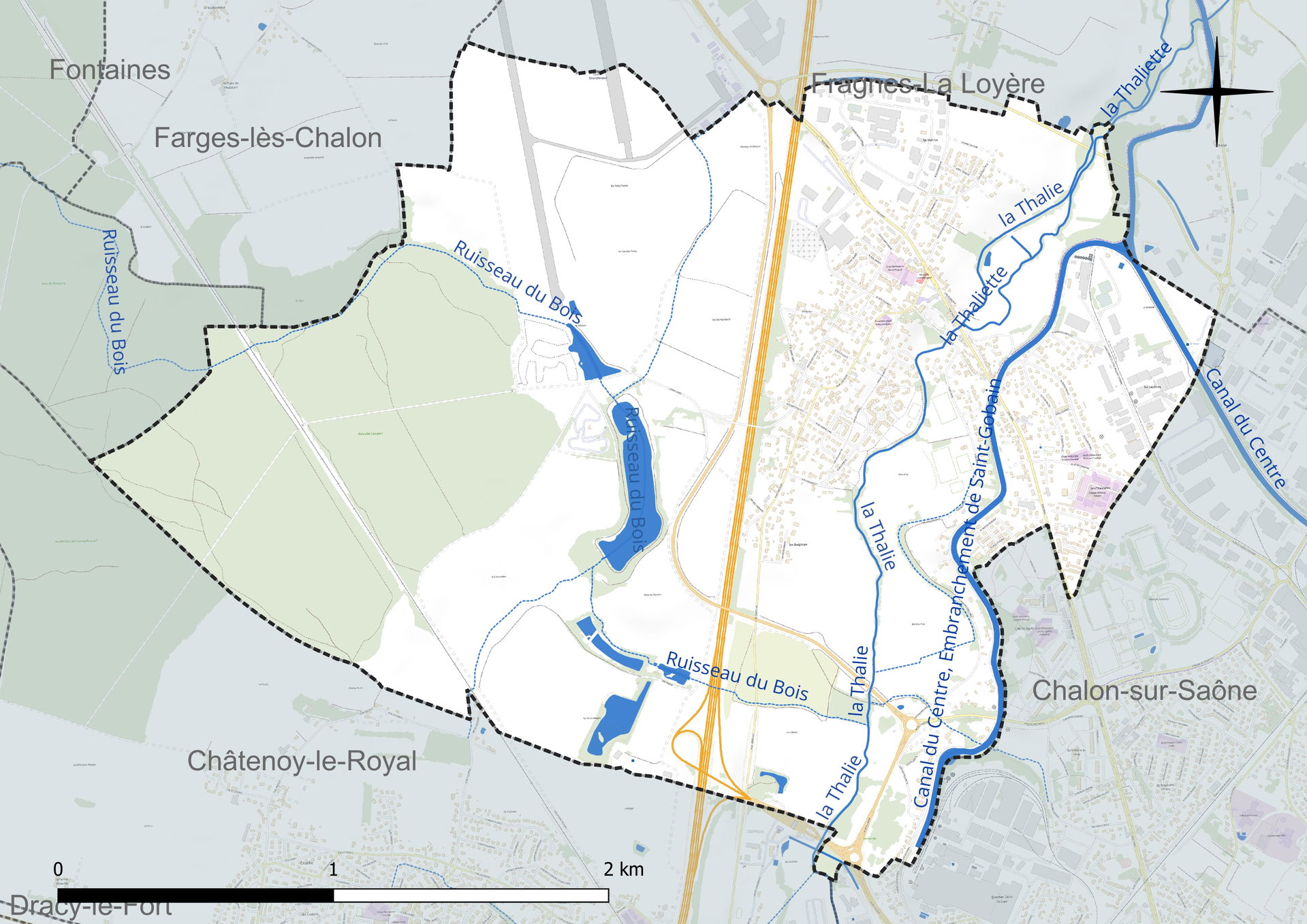 Carte du réseau hydrographique de la commune de fr:Champforgeui…