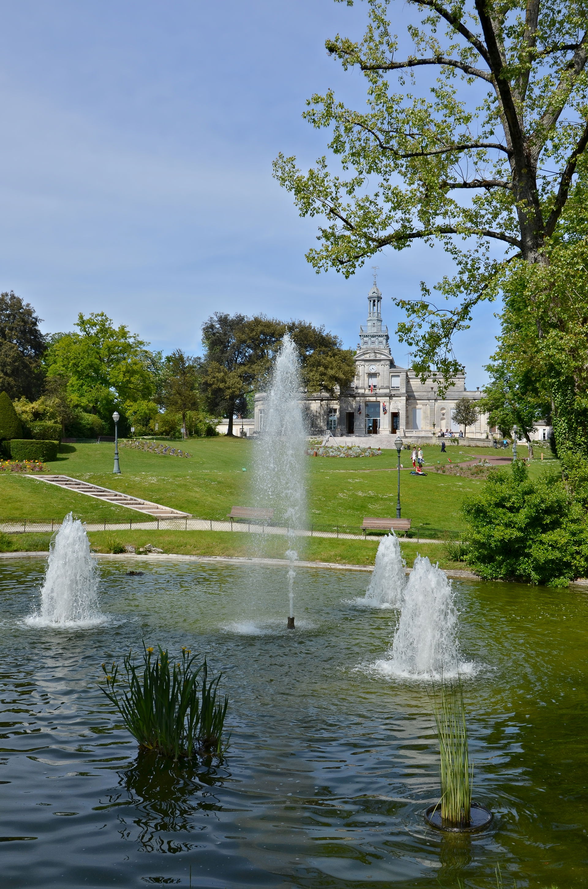 Pond and fountains, park of the town hall, Cognac, Charente, Fr…