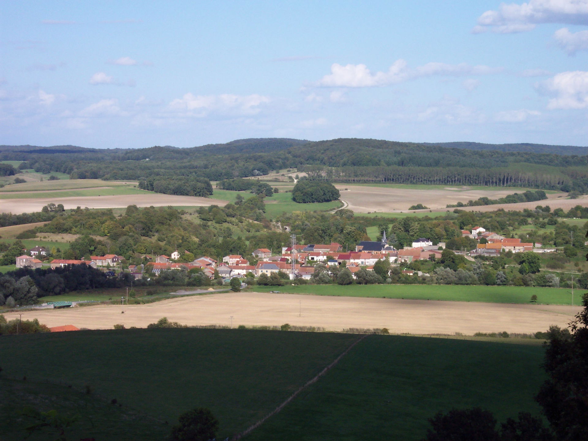 View on Fléville in Aire valley, from Argonne hills, Ardennes, …