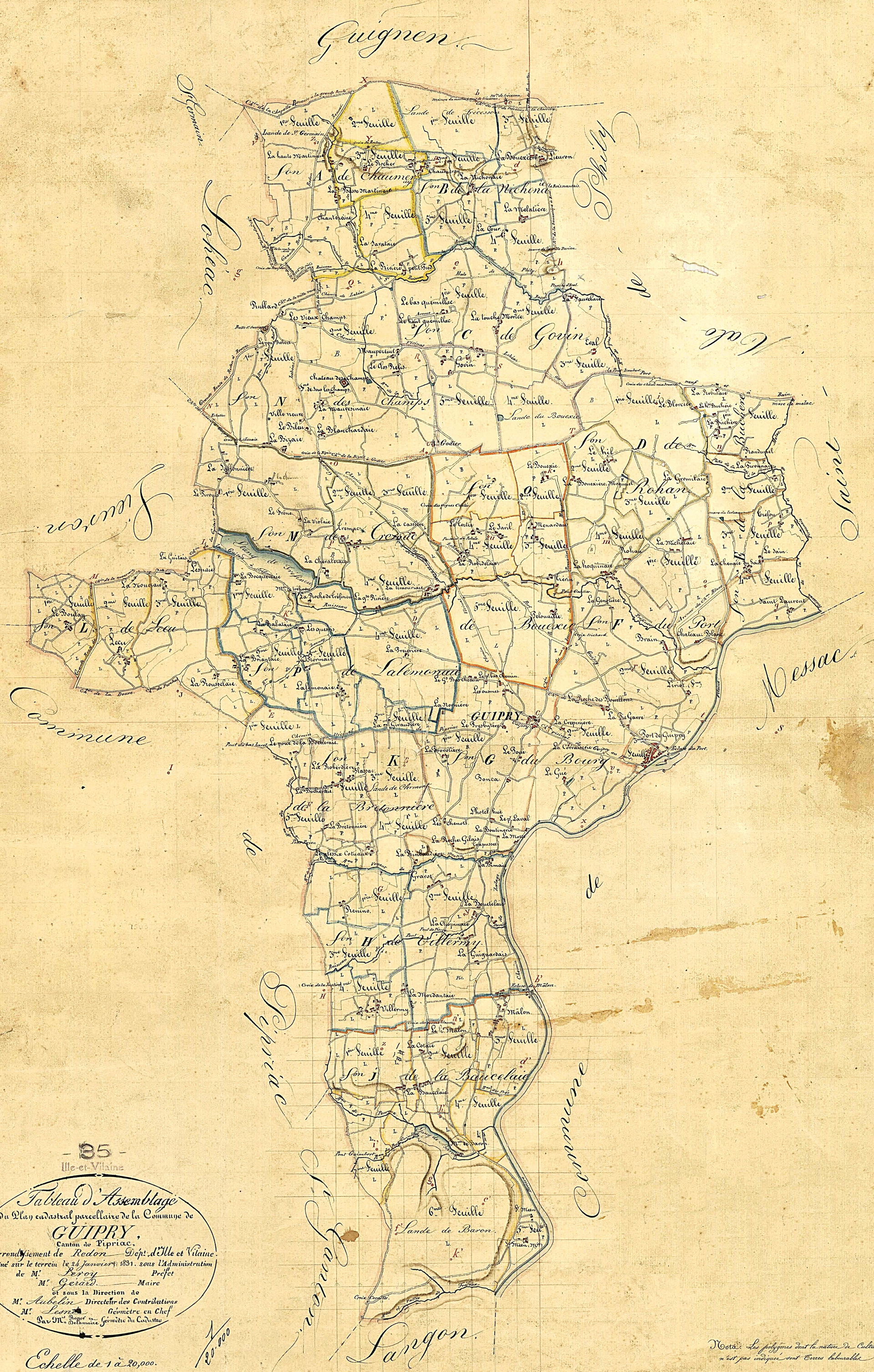 Guipry ː cadastre napoléonien, tableau d'assemblage (1831).