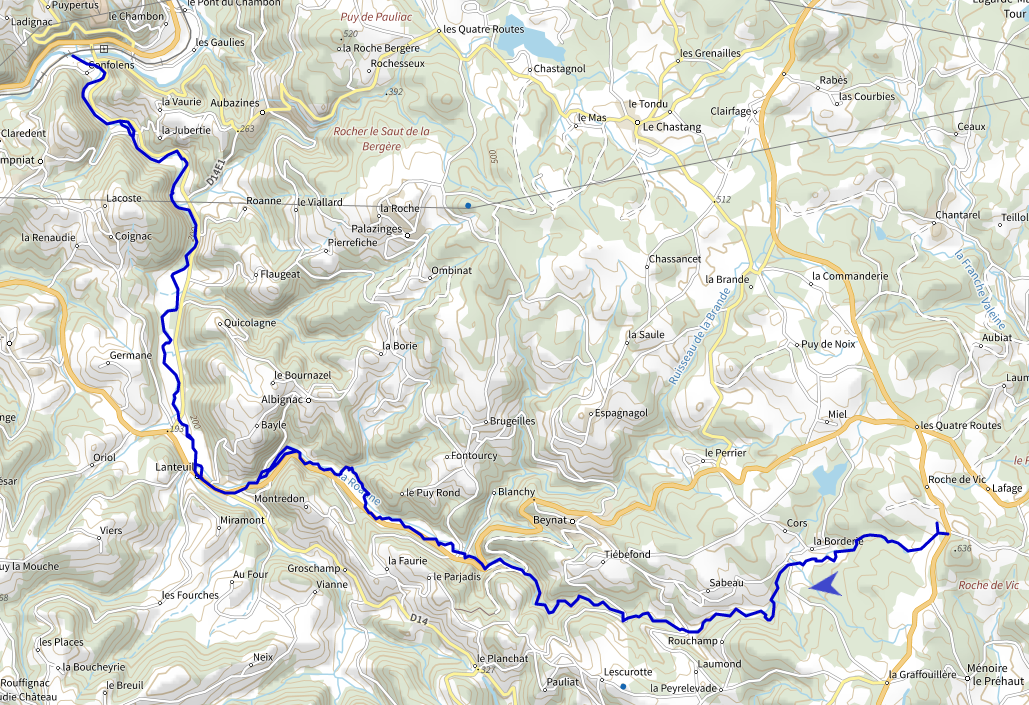 Carte OSM de la Roanne (affluent de la Corrèze)