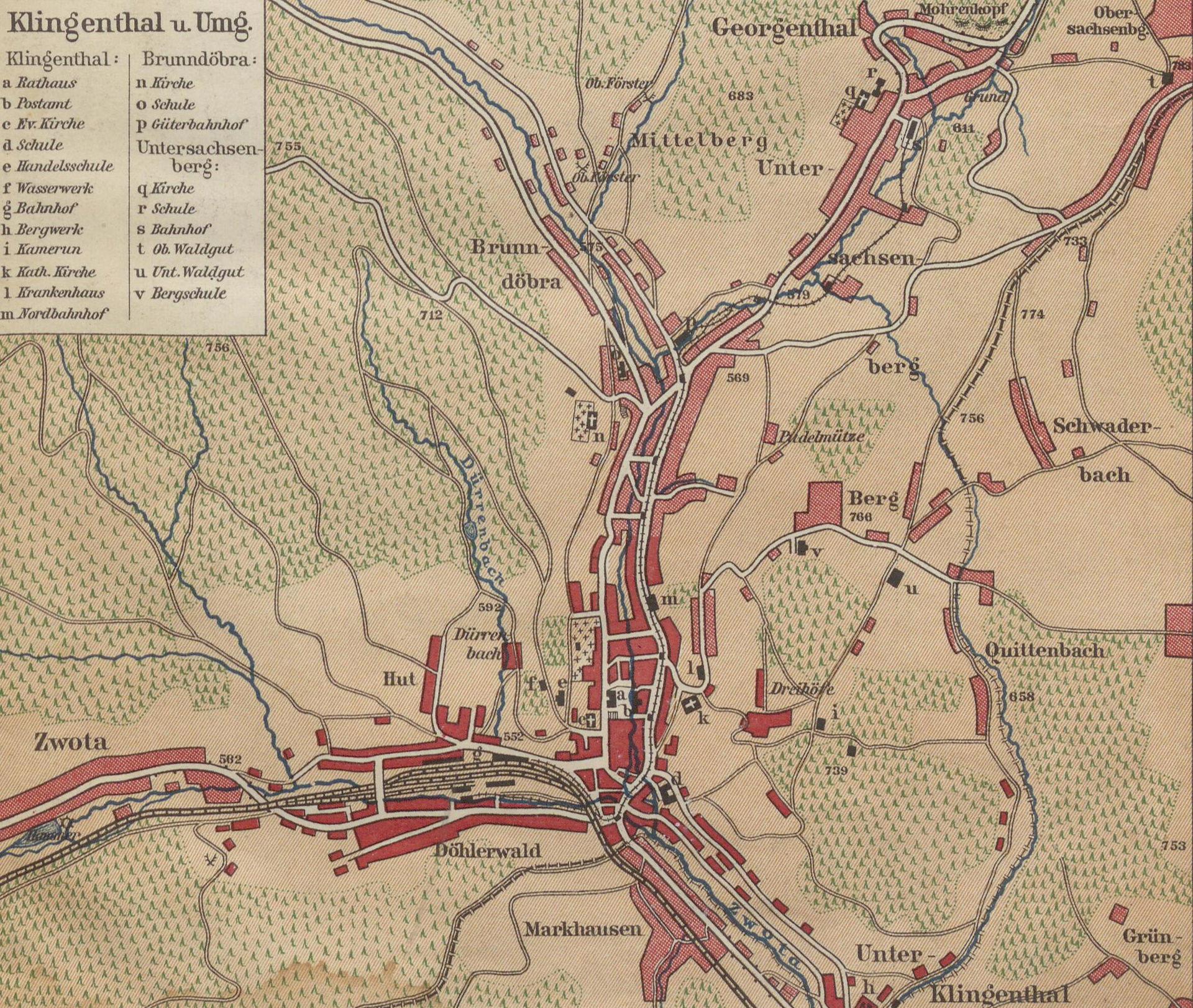 Heimat-Atlas des oberen Vogtlandes: City map of Klingenthal