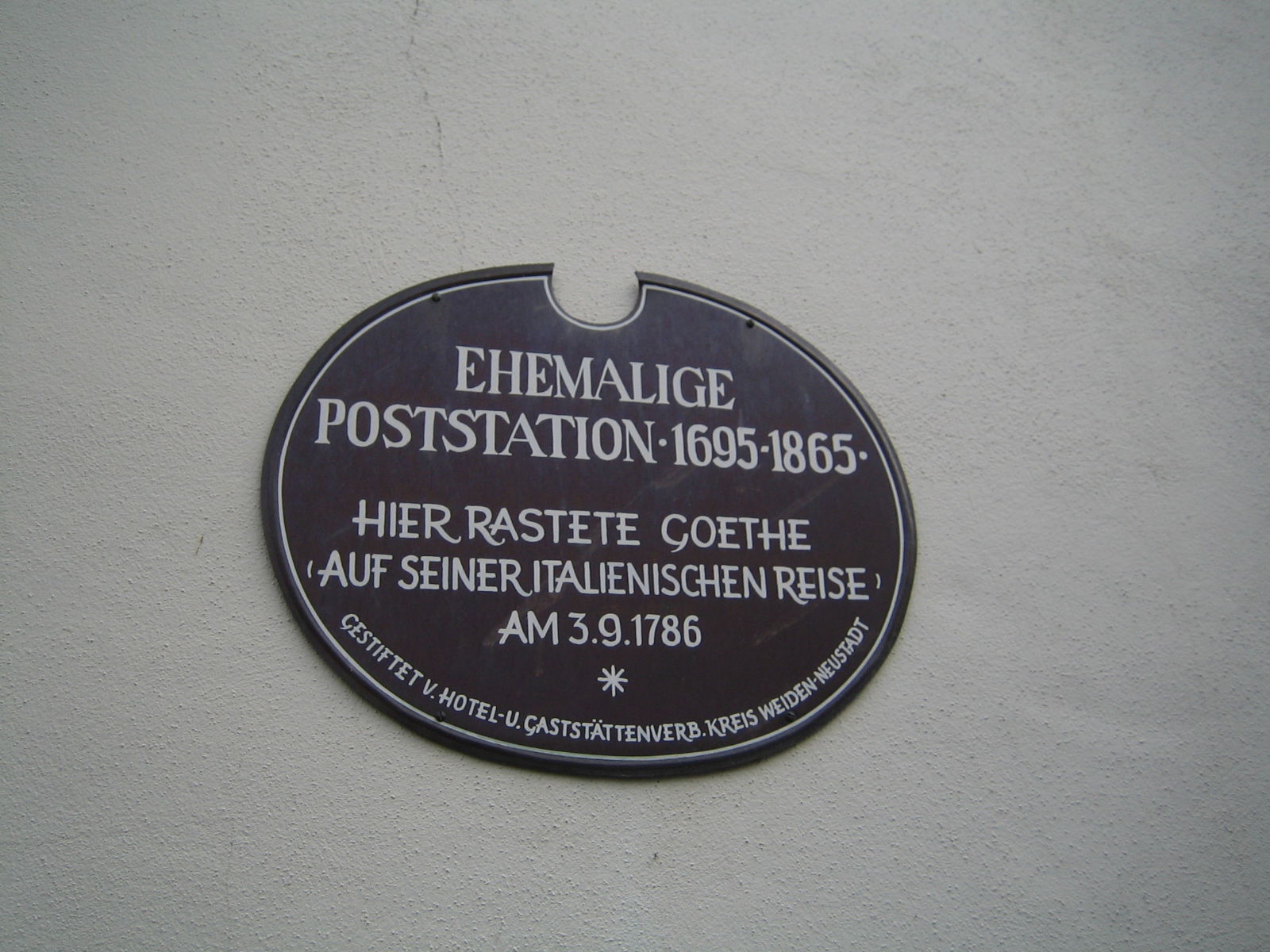 Schild der Poststation (Gothe war hier) in Weiden i.d.OPf.