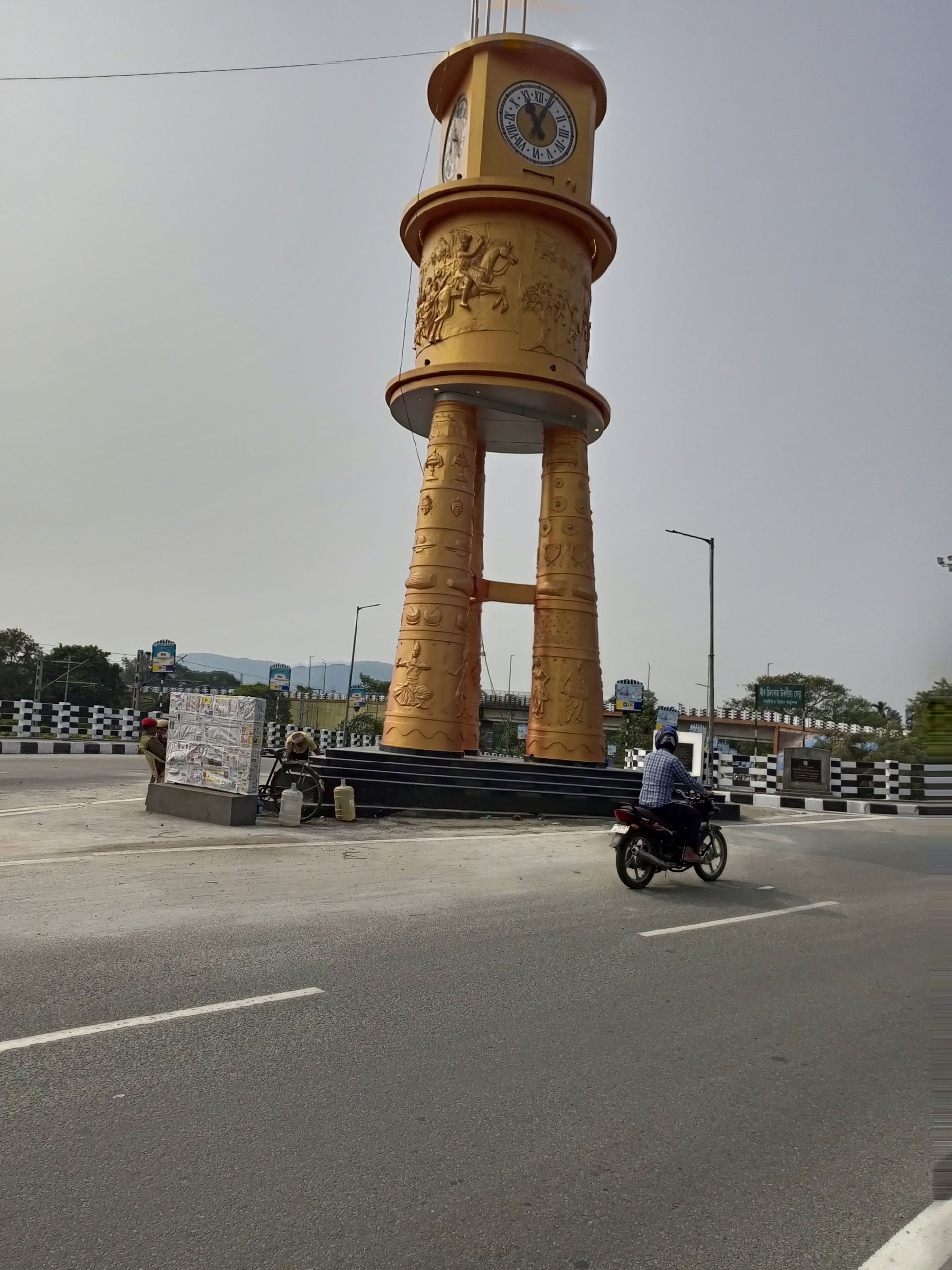 Clock tower in the middle of Bongaigaon flyover, Assam, India