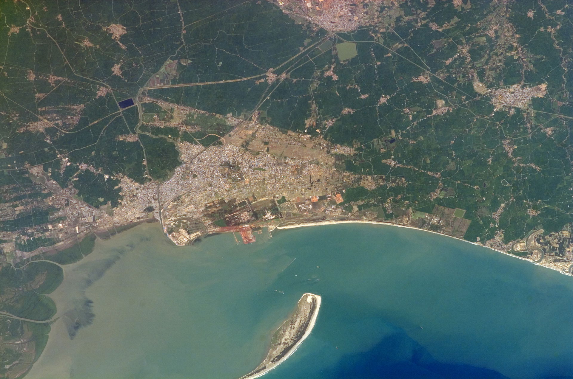 Satellite image of Kakinada coast and Hope Island
