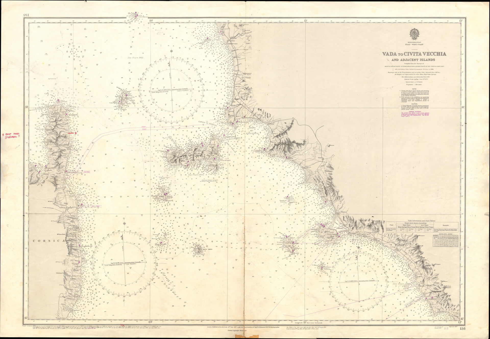 Nautical chart of the west coast of Italy from Vada to Civitave…