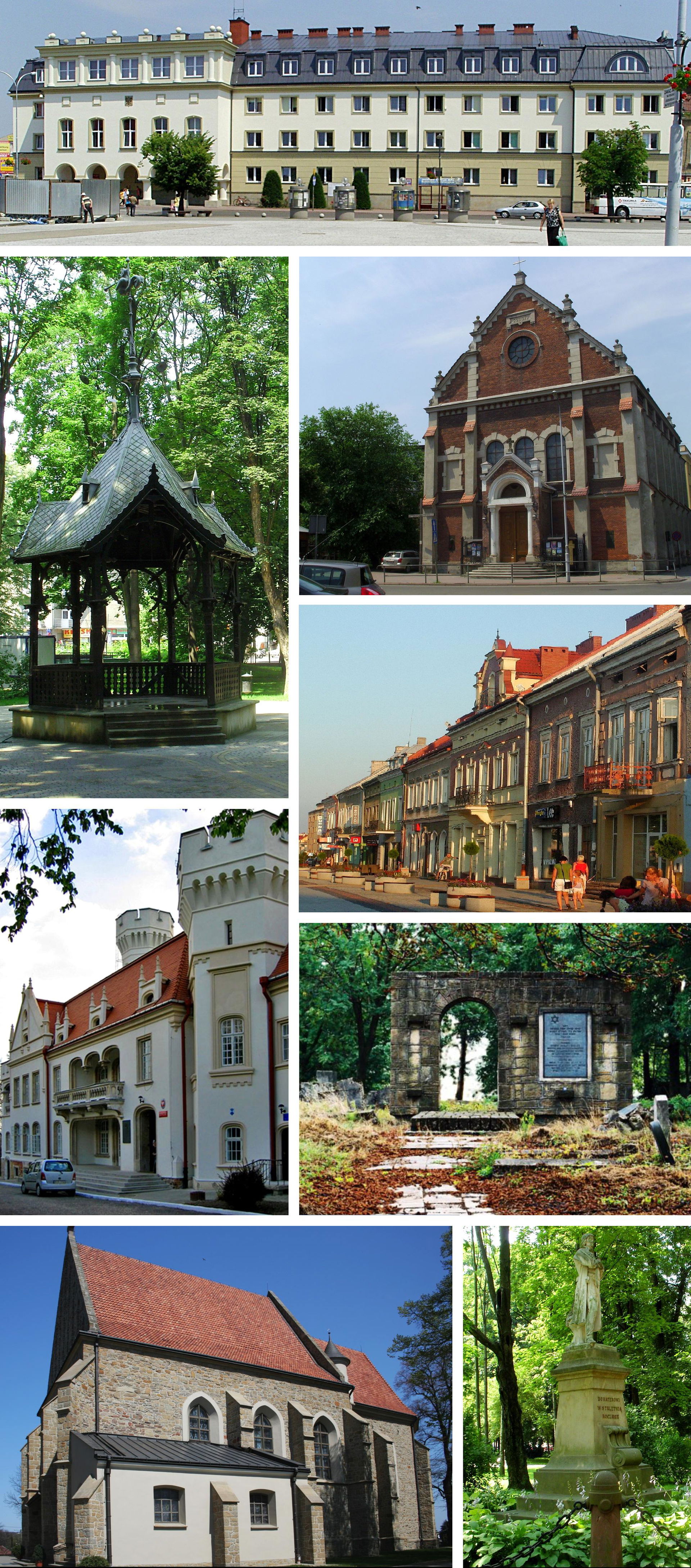 Collage of images of the city of Jasło in Poland, for use in th…