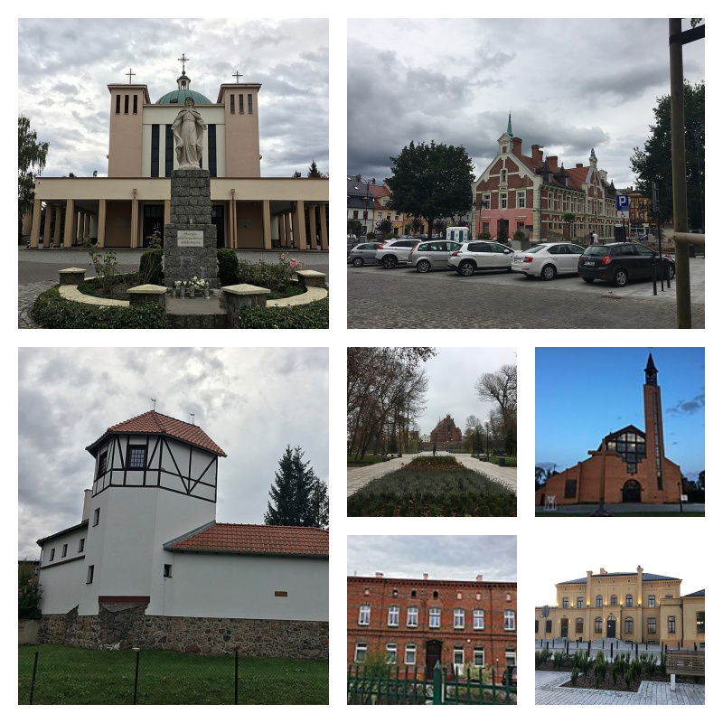 Od lewej: Kościół św. Wojciecha, Rynek, Baszta Tczewska, Park M…