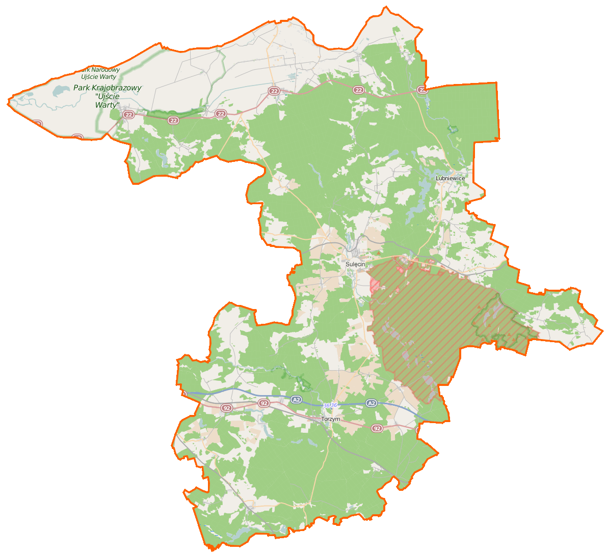 Map of Powiat sulęciński, Poland