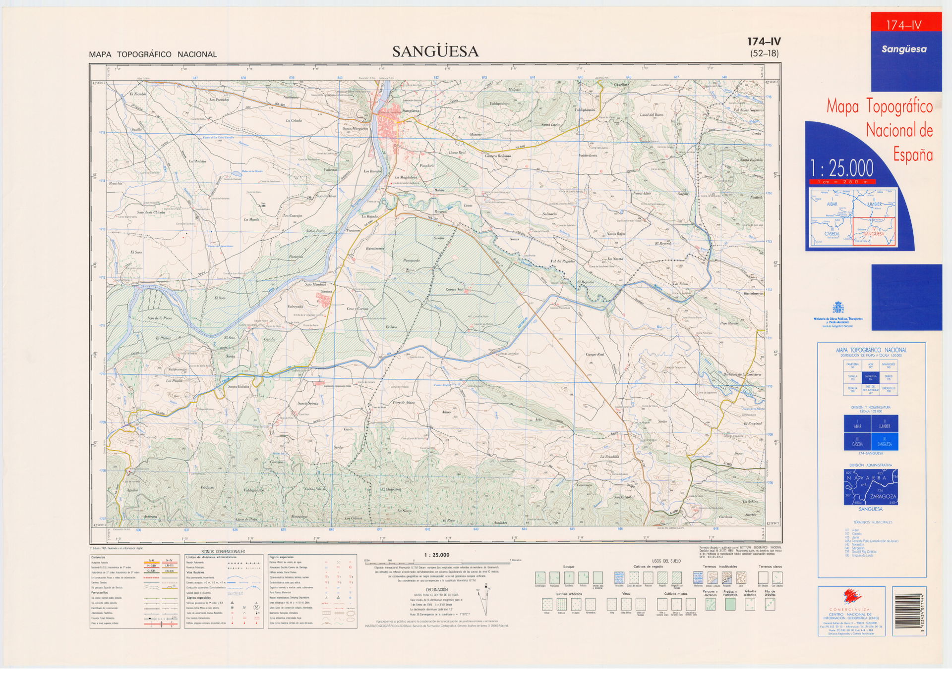 Fragment 0174c4 of the National Topographic Map of Spain in 199…