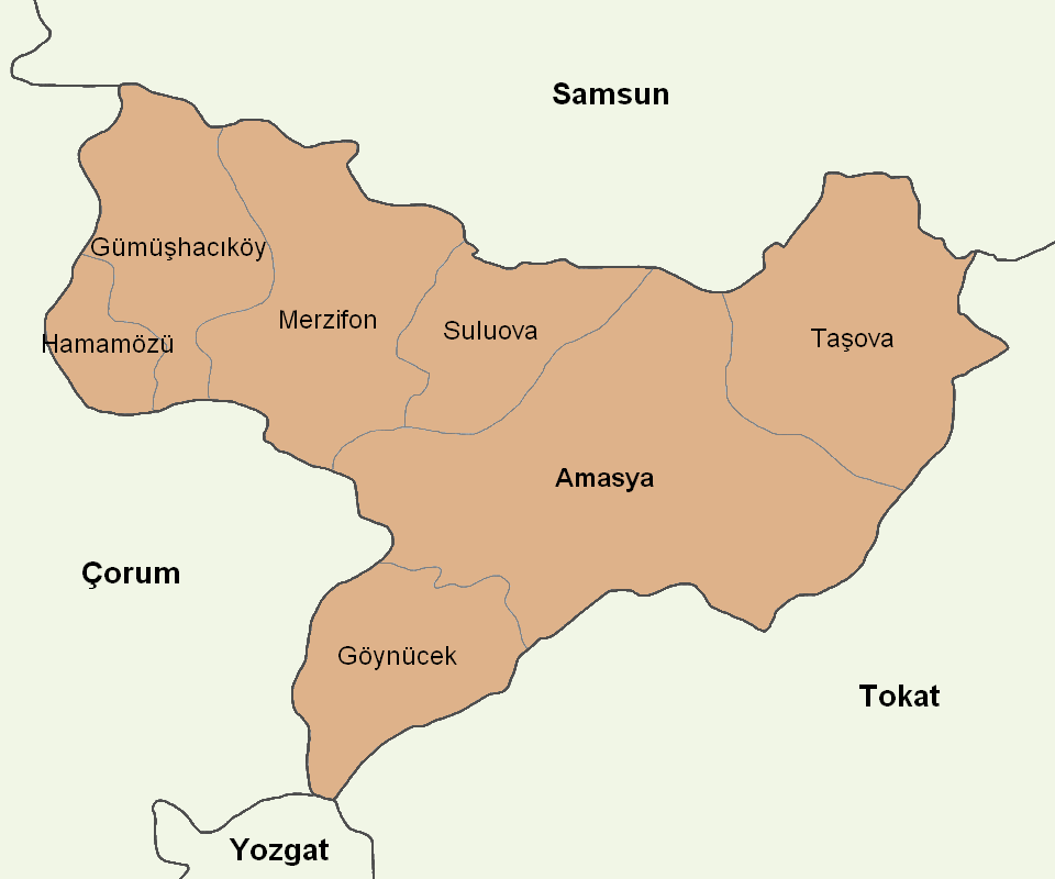 Amasya'nın ilçelerini gösteren harita