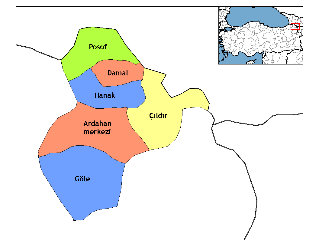 Map of the districts of Ardahan province in Turkey. Created by …