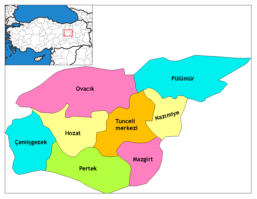 Map of the districts of Tunceli province in Turkey. Created by …