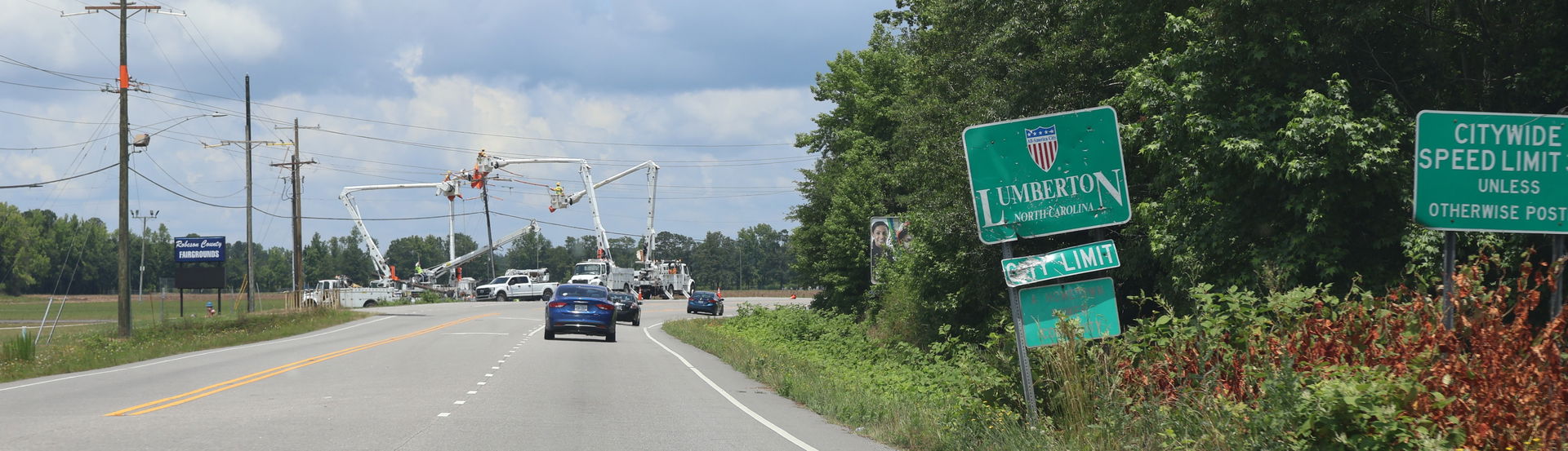 Lumberton welcome sign on NC 41 in Robeson County, North Caroli…